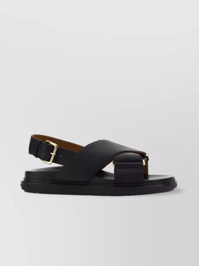 Marni Black Criss-cross Sandals In Smooth Leather