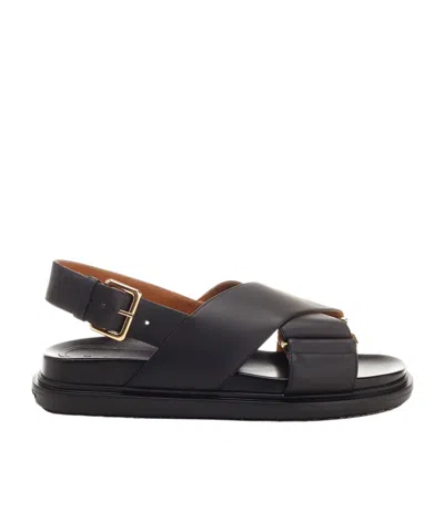 Marni Black Criss-cross Sandals In Smooth Leather