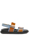 Marni Leather Double Strap Slingback Flat Sandals In Brown