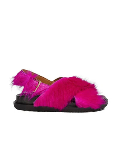 MARNI FUCHSIA LONG-HAIR CALFSKIN FUSSBETT