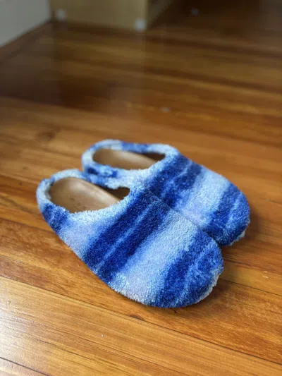 Pre-owned Marni Fussbett Furry Slide Blue Tie Dye