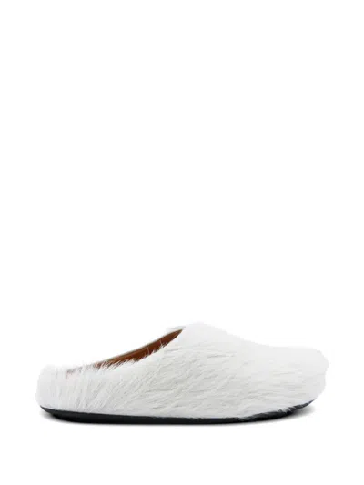 Marni Long Hair Leather Fussbett Sabot Loafers In White
