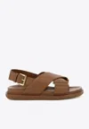 Marni Fussbett Leather Slingback Sandals In Brown