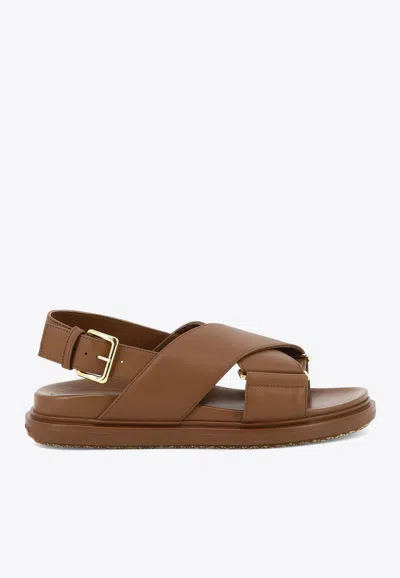 Marni Fussbett Leather Slingback Sandals In Brown
