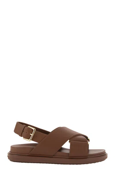 Marni Fussbett Leather Sandals In Burgundy