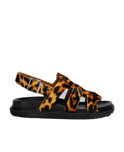 Marni Fussbett Leopard Sandals In Black