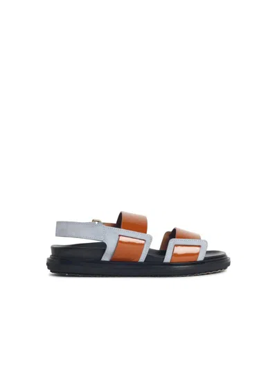 Marni 'fussbett' Light Blue Leather Sandals In Brown
