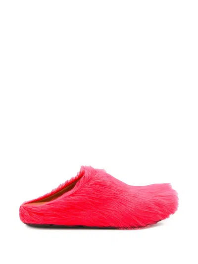 Marni Fussbett Long-hair Calfskin Leather Mules In Pink