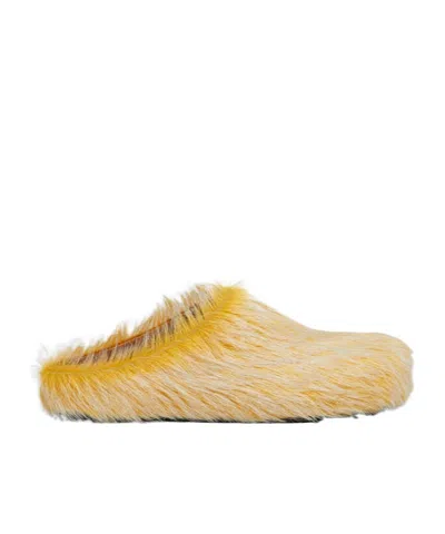Marni Yellow Long Hair Calfskin Fussbett Slip-on Loafers In 00y18 Yellow