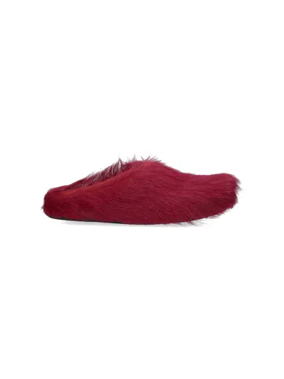 Marni Slip-on Mules In Red Calf Hair Leather In Animal Print
