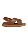 Marni Fussbet Leather Crisscross Sandals In Brown