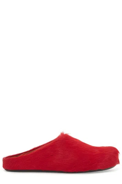 Marni Sabot Brushed Leather Slides In Red