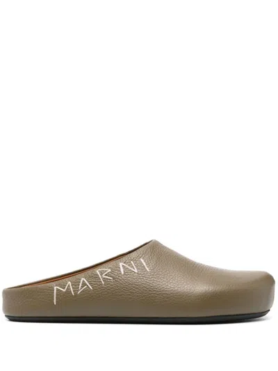 Marni Green Fussbett Sabot Loafers In 00v25 Olive