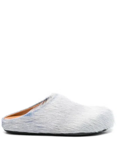 Marni Faux Fur Texture Slippers With Rubber Sole In Blue