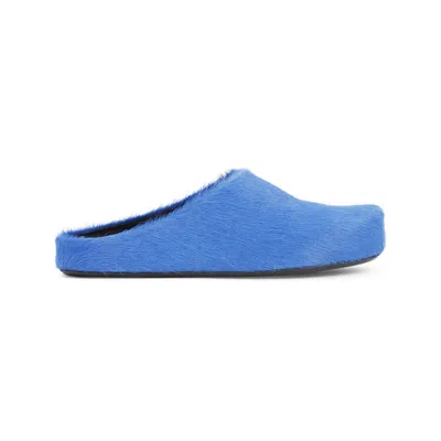 Marni Blue Long Hair Calfskin Fussbett Slip-on Loafers In 00b46 Mineral Blue