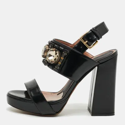 Pre-owned Marni Fussbett Sabot Size 36 Black Patent Leather Ankle Strap Sandals