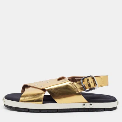 Pre-owned Marni Fussbett Sabot Size 38.5 Gold Leather Slingback Sandals
