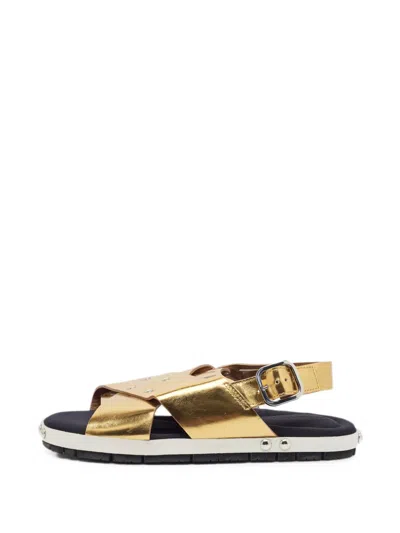 Pre-owned Marni Fussbett Sabot Slingback Sandals In Gold