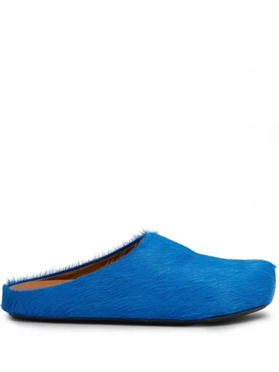 Marni Ponyskin And Leather Mules In Blue