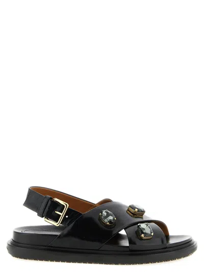 Marni Fussbett Embellished Leather Slingback Sandals In Black