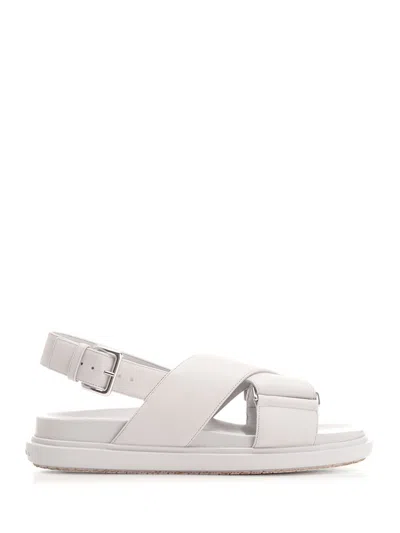 Marni Fussbet Leather Crisscross Sandals In Lily White