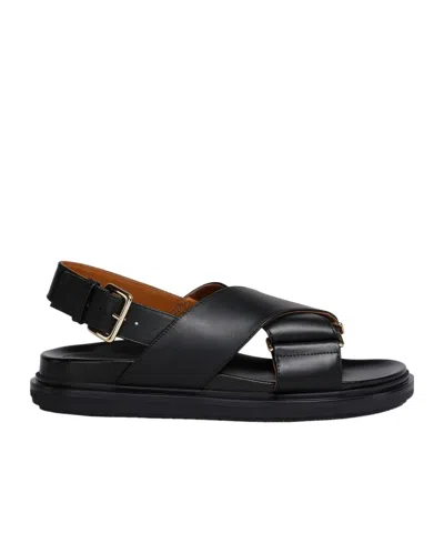 Marni Black Criss-cross Sandals In Smooth Leather
