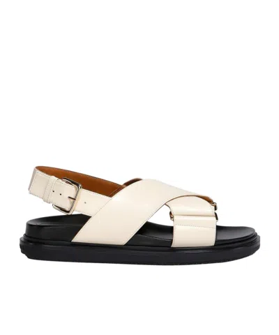 Marni 20mm Fussbett Leather Sandals In White,black