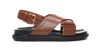 Marni Leather Fussbett Sandals In Tobacco