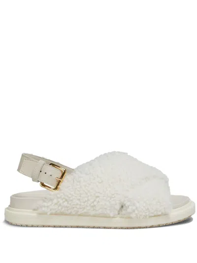 Marni Fussbett Shearling Sandals In 00w02 Natural White
