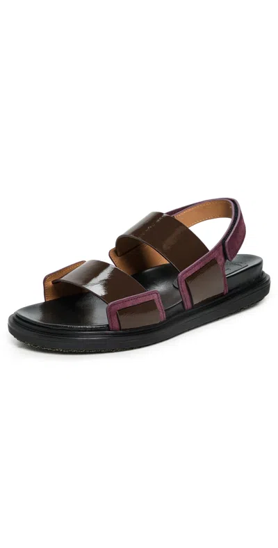 Marni Black Calf Leather Bos Taurus Strap-on Sandals In Burgundy