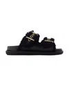 Marni Fussbett Leather And Shearling Sandals In Black