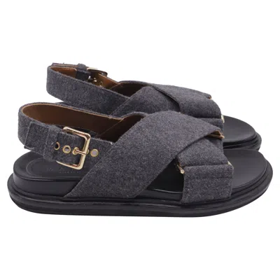 Marni Fussbett Slingback Sandals In Grey Wool In Blue