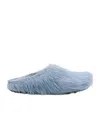 Marni Faux Fur Round Toe Slippers With Heel In Blue