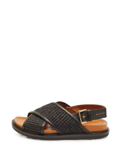 Pre-owned Marni Fussbett Woven Leather Sandals In Black