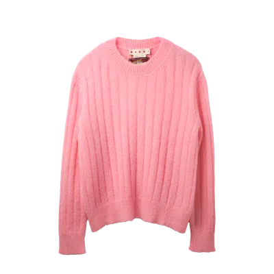 Marni Fuzzy Printed Brushed Crew Neck Sweater Pink