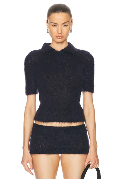 Marni Fuzzy Short Sleeve Sweater In Midnight