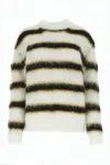Marni Fuzzy Striped Sweater In Soft Knit In White
