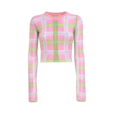 Pre-owned Marni Fuzzy Wuzzy Printed Brushed Mohair V Neck Sweater 'pink Gummy' | Women's Size 38