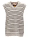 Marni Soft Striped Sleeveless V-neck Vest In Gray