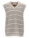 Marni Soft Striped Sleeveless V-neck Vest In Gray