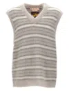 Marni Soft Striped Sleeveless V-neck Vest In Grigio Chiaro