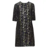 Marni G Floral Jacquard Cuffed Sleeve Trapeze Dress In Black