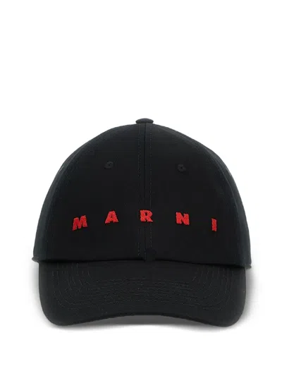 Marni Logo Cotton Baseball Cap In Black
