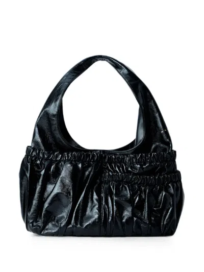 Marni Gathered Leather Shoulder Bag In Black