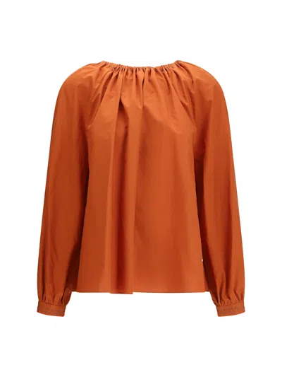 Marni Gathered Neckline Cotton Blouse In Orange