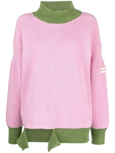Marni Crew Neck Long Sleeves Loose Fit Sweater In Pink