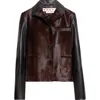 Marni Black Leather And Pony Hair Jacket In Burgundy