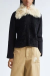 Marni Knitted Jacket With Faux Fur Collar In Black