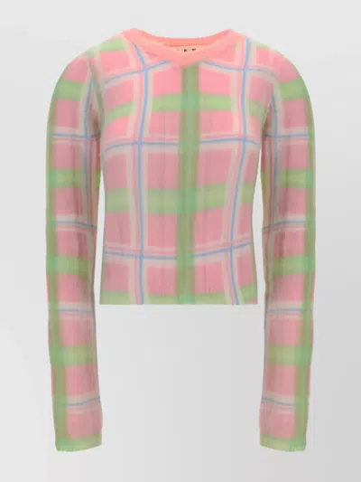 Marni Geometric Checkered Cropped Knitwear In Pink