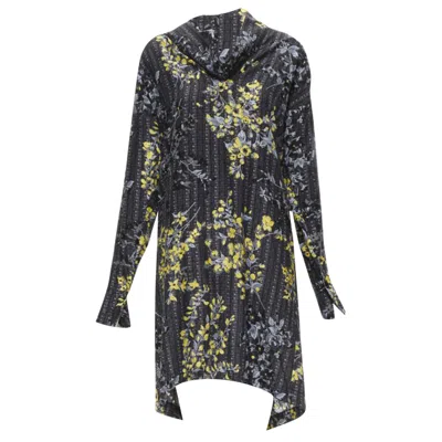Marni Geometric Floral Print Cowl Neck Silk Dress In Grey